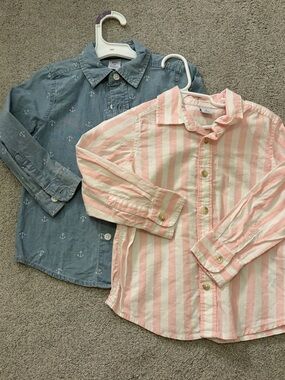Bundle of 2 long sleeve toddler button ups. Chambray nautical pink stripe 3t